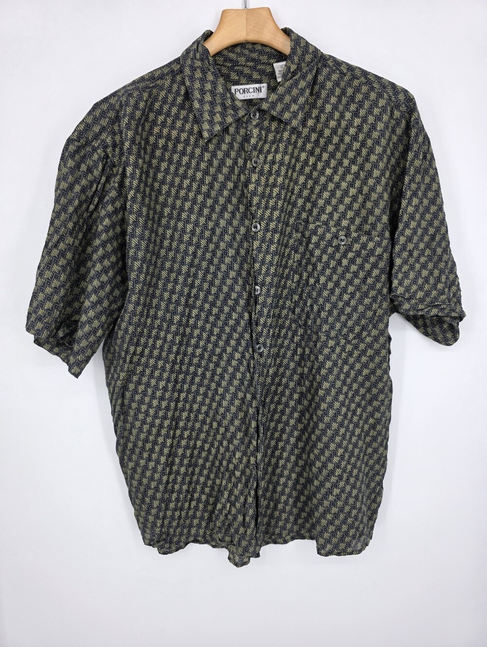 Porcini Silk Short Sleeve Shirt - Size L Green\Black.